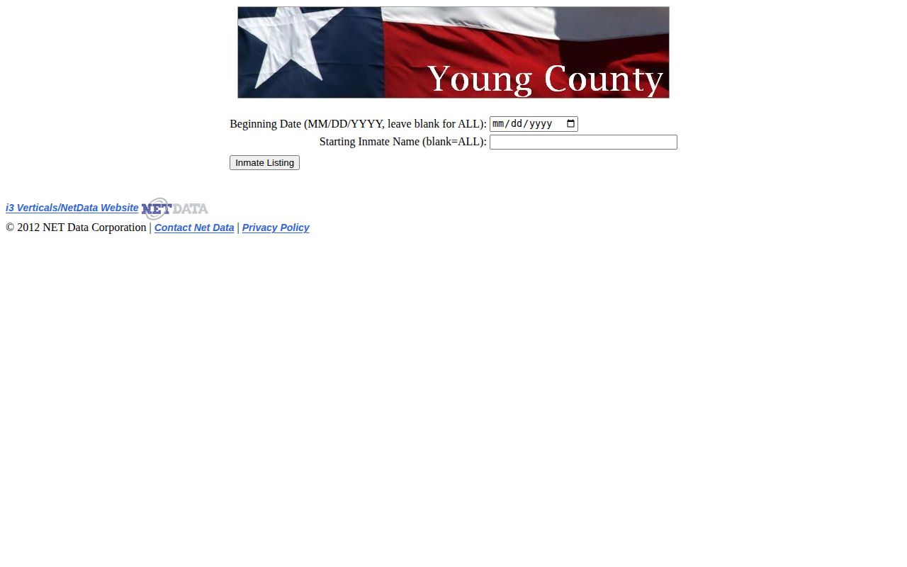 Young County booking roster search controls for jail records