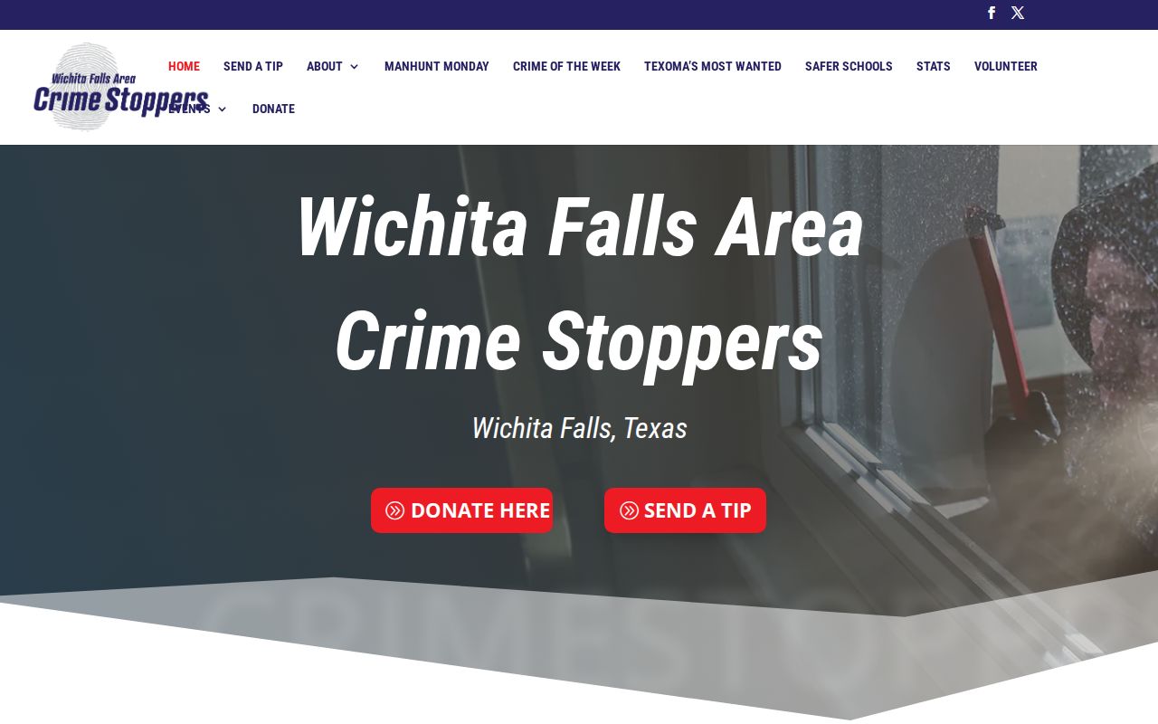 Wichita Falls Area Crime Stoppers homepage with a Send a Tip option